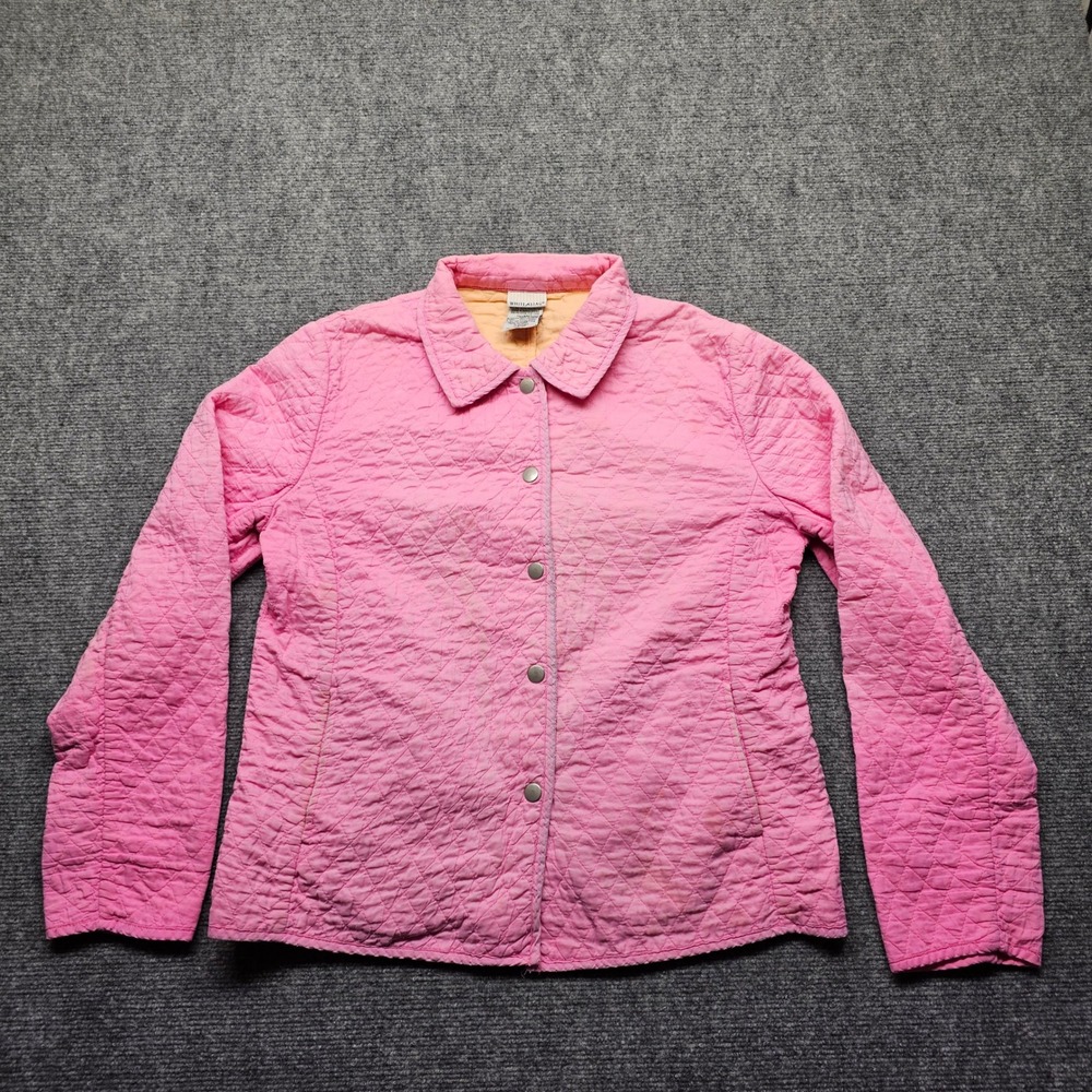 Vintage White Stag Pink Quilted Snap Front Jacket Women Medium Diamond Stitch